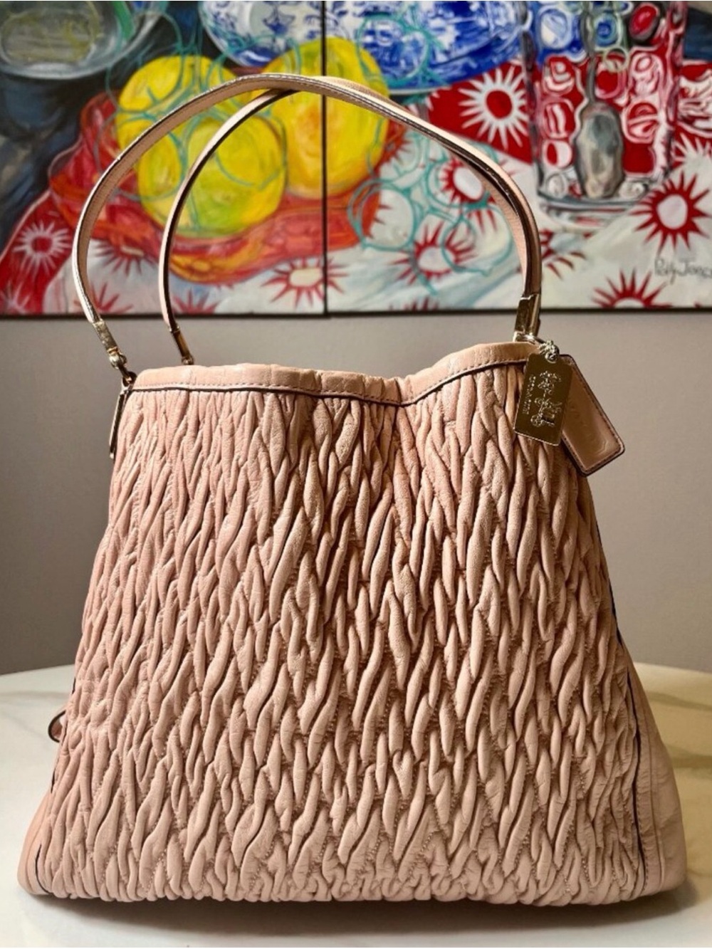 Coach Madison Phoebe Blush Textured Leather Shoulder Bag w/ COA PRISTINE